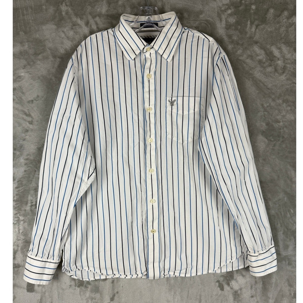American Eagle Outfitters Mens Long Sleeve Button Down Shirt Blue Black Sz L